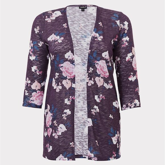 torrid Sweaters - 🆕 3X PURPLE FLORAL HACCI KIMONO NWT